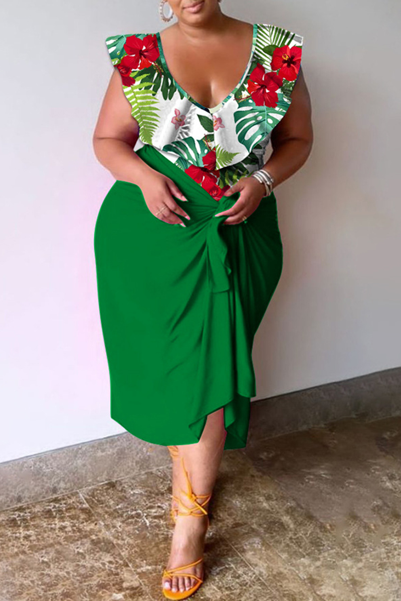 Elegant Solid Patchwork Pleated O Neck Plus Size Two Pieces(4 Colors)