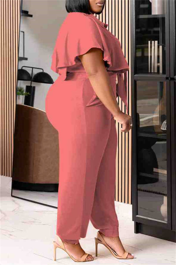 Elegant Solid Frenulum Asymmetrical Oblique Collar Two Pieces main image 0