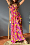 Bohemian Elegant Floral Contrast V Neck Sling Dresses