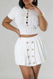 Casual Solid Hollowed Out O Neck Short Sleeve Two Pieces
