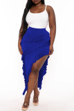 Casual Solid Patchwork Slit Plus Size High Waist Skirt
