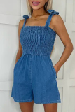 Casual Solid Pocket Square Collar Sleeveless Loose Denim Jumpsuits