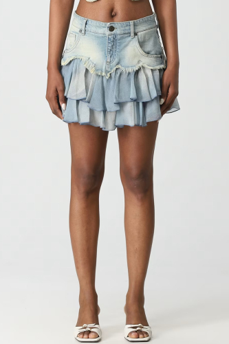 Sexy Solid Patchwork High Waist Skinny Denim Skirts