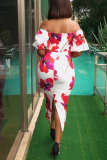 Casual Street Daily Elegant Vacation Floral Slit Printing Off the Shoulder Dresses