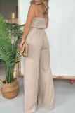 Casual Striped Draw String Pocket Strapless Regular Jumpsuits