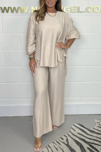 Casual Solid Asymmetrical O Neck Long Sleeve Two Pieces