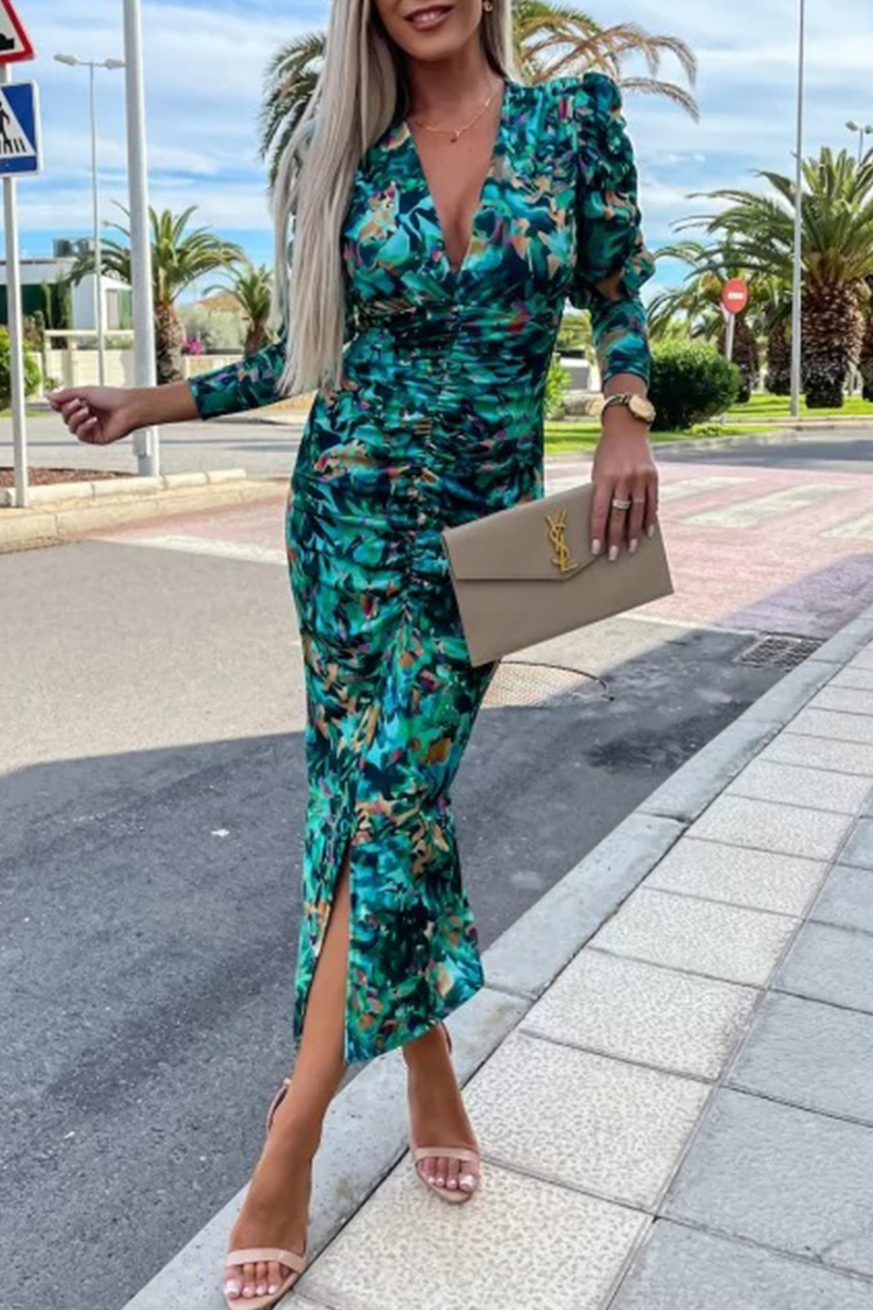 Sexy Vintage Floral Backless Asymmetrical U Neck One Step Skirt Dresses