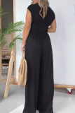 Casual Solid Fold V Neck Loose Jumpsuits