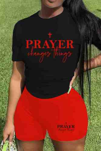 Casual Letter Print Basic O Neck Short Sleeve Two Pieces