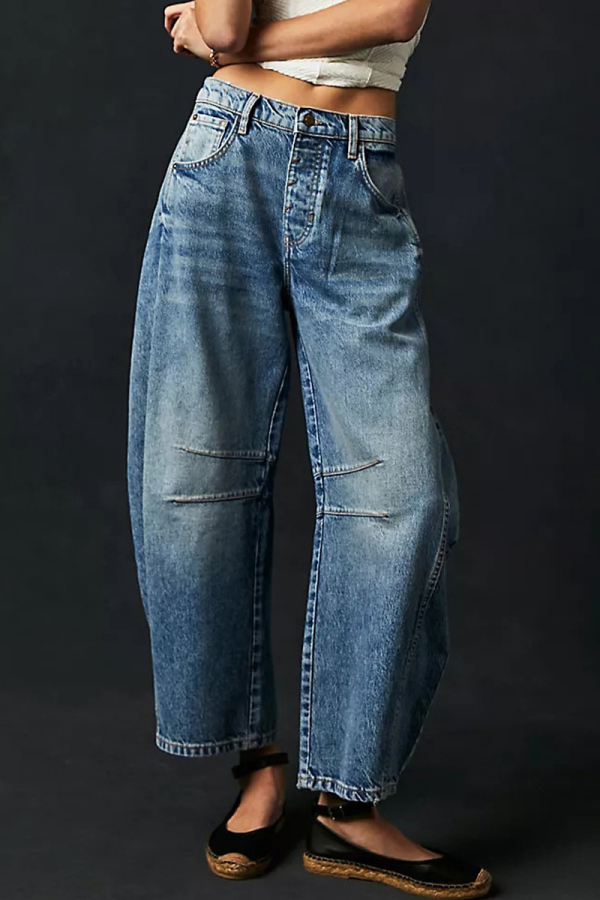 Casual Street Solid Pocket High Waist Denim Jeans