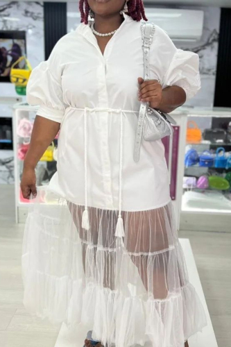 Casual Solid Patchwork Long Plus Size Dresses