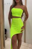 Sexy Casual Street Daily Elegant Solid Color Strapless Sleeveless Two Pieces