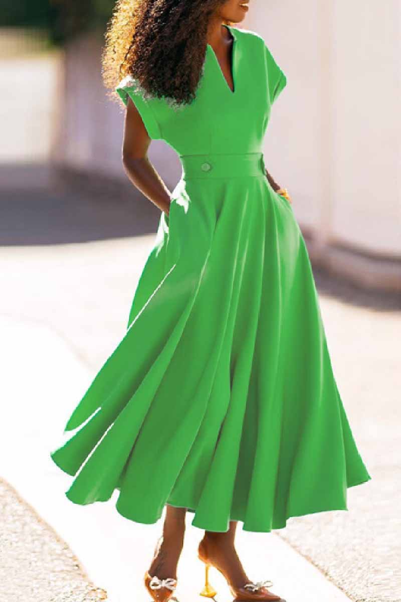 Wholesale Casual Solid Patchwork V Neck Short Sleeve Dresses K103459 Online