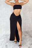 Sexy Casual Street Daily Elegant Simplicity Slit Solid Color Strapless Sleeveless Two Pieces