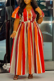 Casual Street Daily Elegant Striped Printing Contrast V Neck Dresses