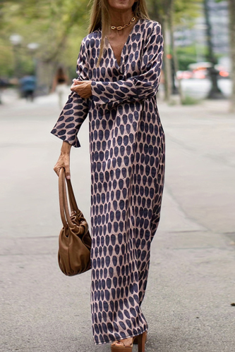 Casual Print Basic V Neck Long Plus Size Dresses