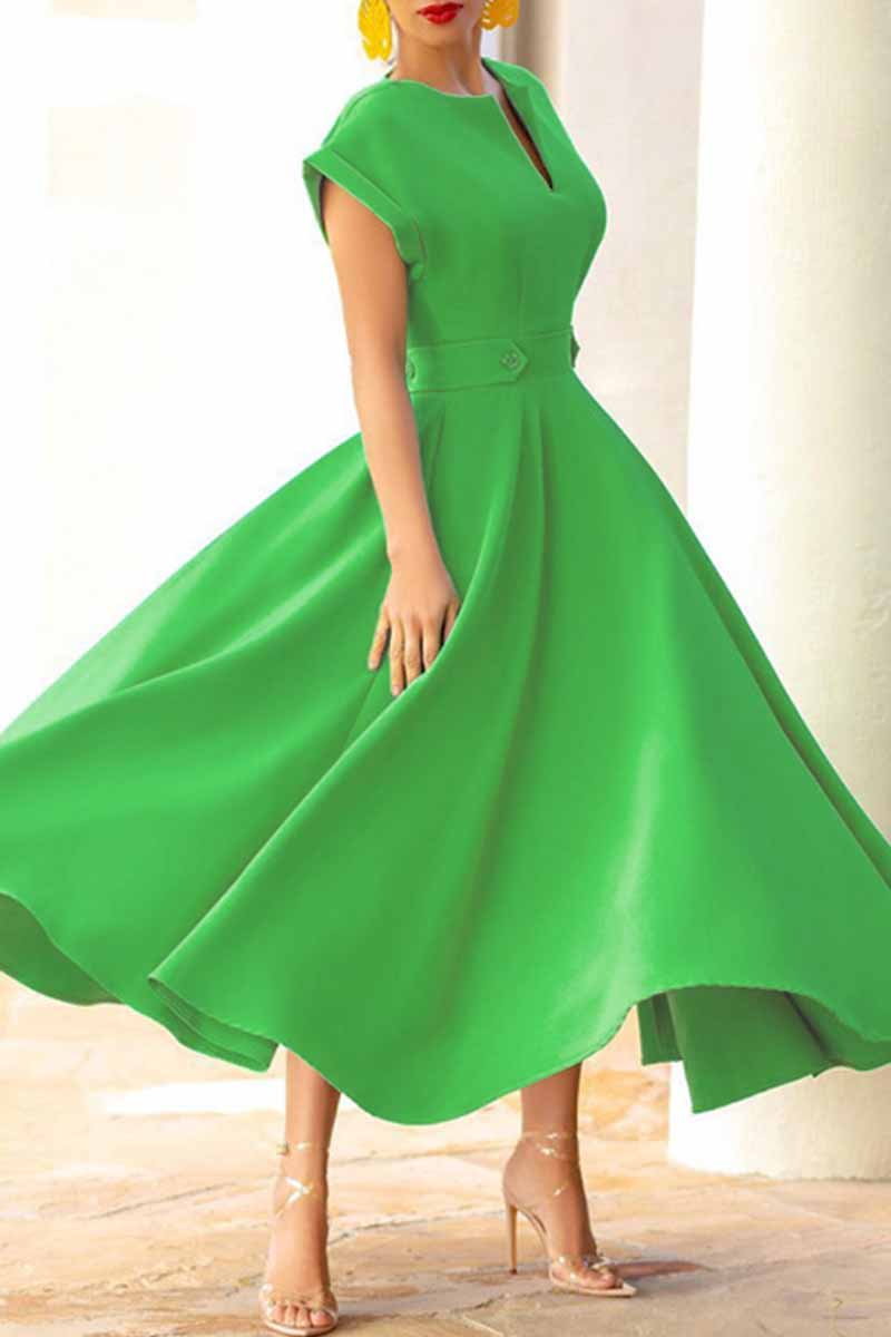 Wholesale Casual Solid Patchwork V Neck Short Sleeve Dresses K103459 Online