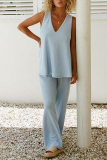 Casual Simplicity Solid V Neck Sleeveless Two Pieces