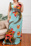 Floral Print Deep V Neck Sleeveless Cinch Waist Daily Slim Fit Vacation Maxi Dress