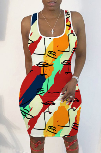 Casual Print Basic U Neck Vest Dresses