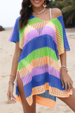 Casual Patchwork Hollowed Out See-through Slit Contrast Swimwears Cover Up