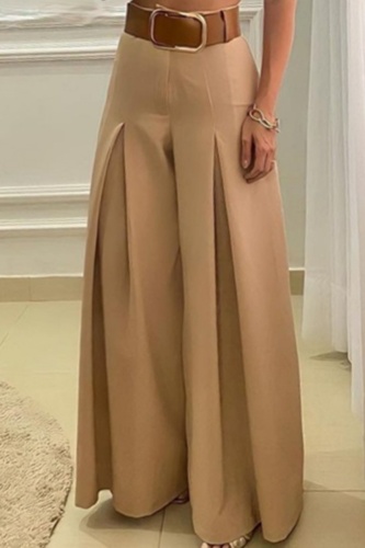 Casual Solid Patchwork Regular High Waist Wide Leg Solid Color Trousers (Without Belt)