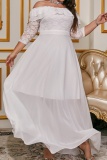Party Elegant Formal Solid Lace Patchwork Off the Shoulder Long Plus Size Dresses