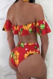 Sexy Print Patchwork Backless Swimwears (Without Paddings)