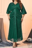 Party Formal Solid Sequins Patchwork V Neck Long Plus Size Dresses