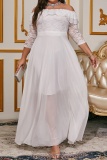 Party Elegant Formal Solid Lace Patchwork Off the Shoulder Long Plus Size Dresses