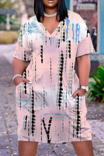 Casual Print Basic V Neck Short Sleeve Short Sleeve Dress