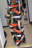 Casual Street Daily Elegant Mixed Printing Printing Contrast O Neck Dresses