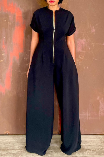 Casual Street Daily Simplicity Solid Color Zipper Collar Regular Jumpsuits