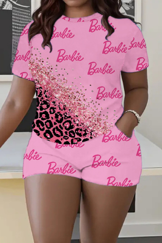 Casual Print Basic O Neck Plus Size Two Pieces