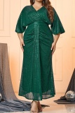 Party Formal Solid Sequins Patchwork V Neck Long Plus Size Dresses