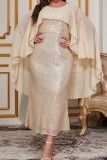 Elegant Formal Solid Sequins Patchwork O Neck Long Plus Size Dresses