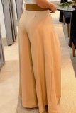 Casual Solid Patchwork Regular High Waist Wide Leg Solid Color Trousers (Without Belt)