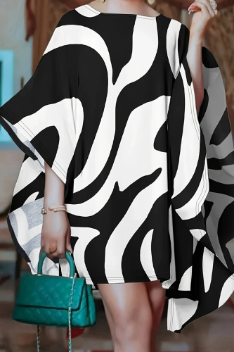 Elegant Print Patchwork O Neck Plus Size Tops