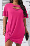 Casual Solid Hollowed Out O Neck Short Sleeve Short Sleeve Dress