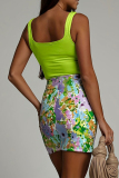 Sexy Floral Patchwork U Neck Sleeveless Two Pieces