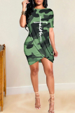 Casual Camouflage Print Patchwork O Neck Short Sleeve Short Sleeve Dress