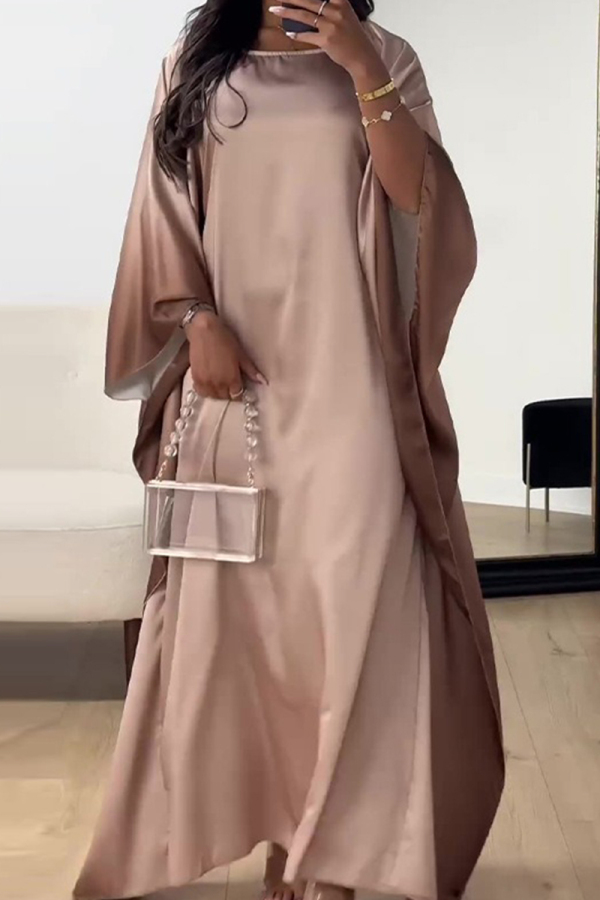 Elegant Gradual Change Patchwork O Neck Long Dresses
