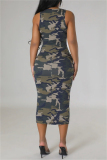 Casual Camouflage Print Basic O Neck Sleeveless Dresses