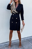 Casual Solid Buttons Turn-back Collar Suit Dresses