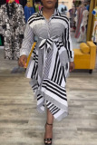 Casual Street Daily Striped Printing Shirt Collar Dresses