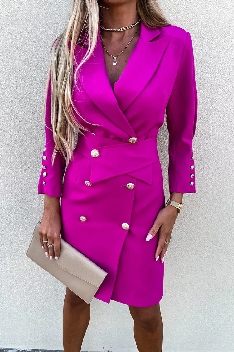 Casual Solid Cross Straps Turn-back Collar Suit Dress Dresses main image 1