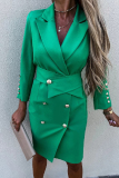 Casual Solid Buttons Turn-back Collar Suit Dresses