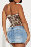 Sexy Casual Jacquard Patchwork Frenulum Backless Strapless Tops