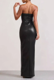 Sexy Solid Backless Slit Strapless One Step Skirt Dresses