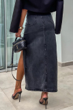 Vintage Elegant Solid Pocket Slit Asymmetrical High Waist Denim Skirts